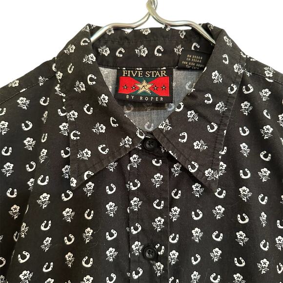 Vintage Roper Horseshoe Flower Western Shirt Medium By Five Star Rodeo - Picture 2 of 5